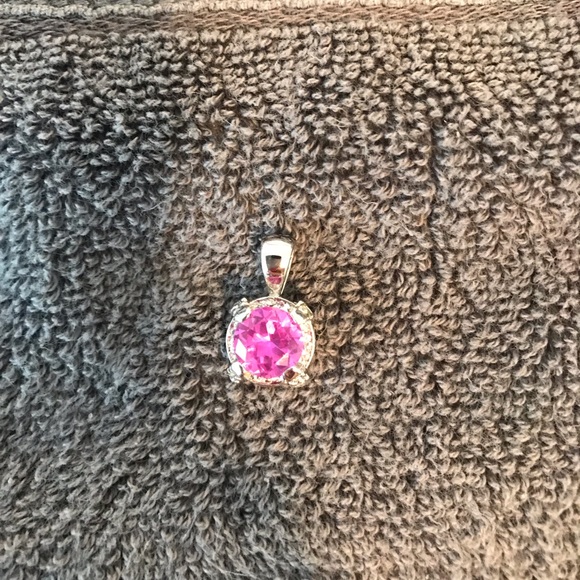 NEW Sterling 925 CZ and pink stone pendant - Picture 2 of 6